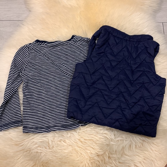 Long-Sleeve Striped Navy/White Shirt and Navy Puffer Zipper Vest 24M - Picture 7 of 7